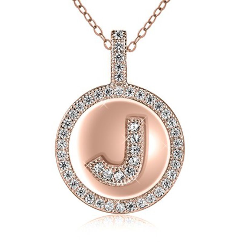 Rose gold plated Sterling Silver Initial Pendant w/Micropave CZs - Click Image to Close